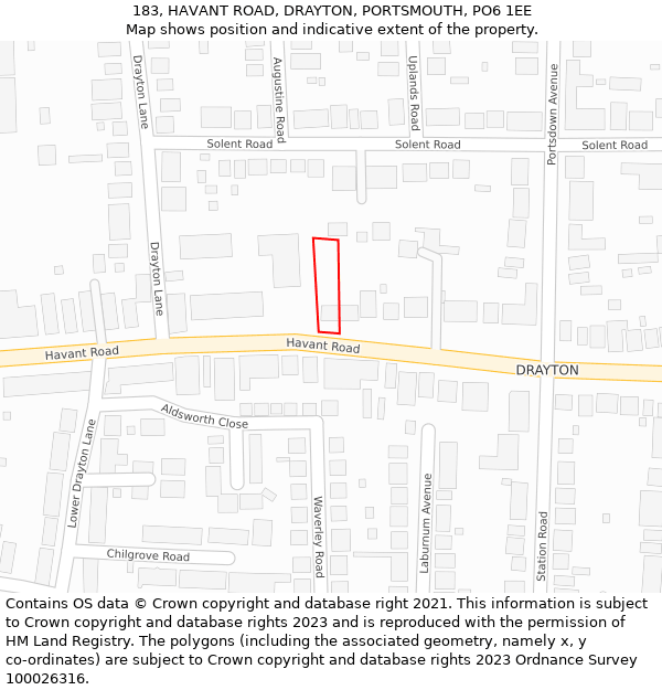 183, HAVANT ROAD, DRAYTON, PORTSMOUTH, PO6 1EE: Location map and indicative extent of plot