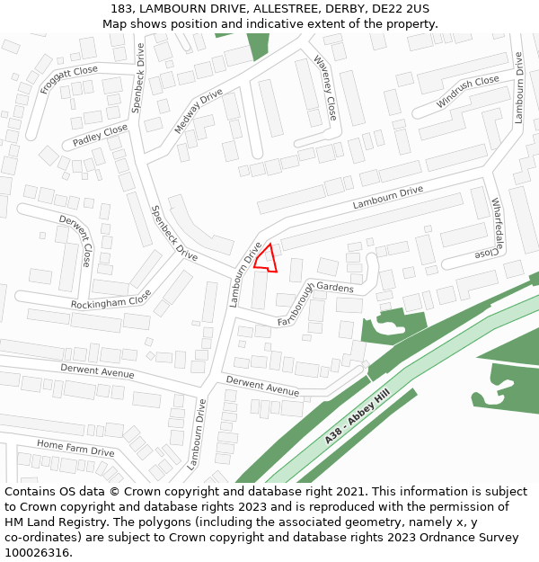 183, LAMBOURN DRIVE, ALLESTREE, DERBY, DE22 2US: Location map and indicative extent of plot