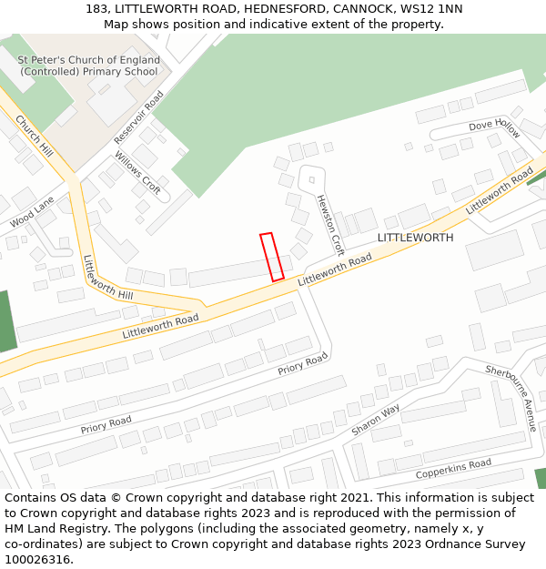 183, LITTLEWORTH ROAD, HEDNESFORD, CANNOCK, WS12 1NN: Location map and indicative extent of plot