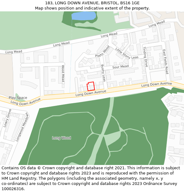 183, LONG DOWN AVENUE, BRISTOL, BS16 1GE: Location map and indicative extent of plot