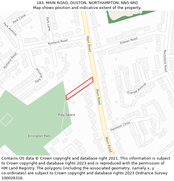 183, MAIN ROAD, DUSTON, NORTHAMPTON, NN5 6RD: Location map and indicative extent of plot