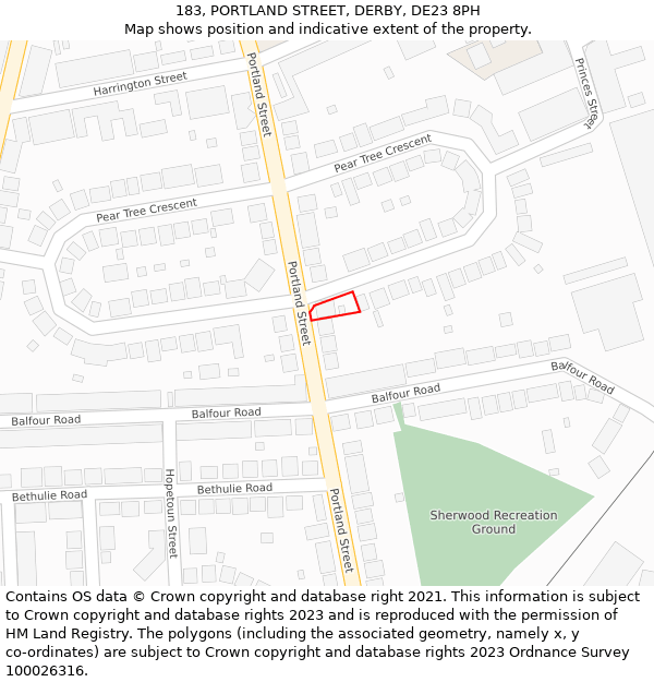 183, PORTLAND STREET, DERBY, DE23 8PH: Location map and indicative extent of plot