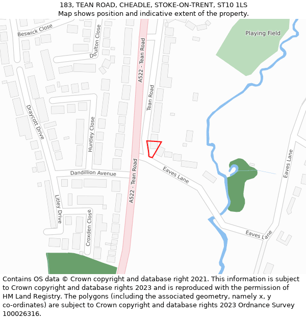 183, TEAN ROAD, CHEADLE, STOKE-ON-TRENT, ST10 1LS: Location map and indicative extent of plot