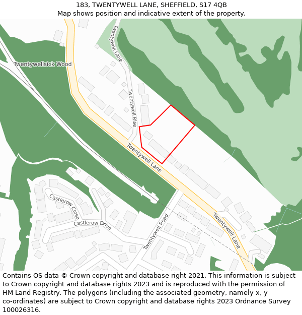 183, TWENTYWELL LANE, SHEFFIELD, S17 4QB: Location map and indicative extent of plot