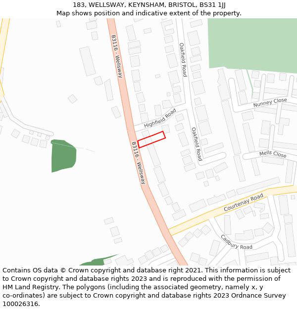 183, WELLSWAY, KEYNSHAM, BRISTOL, BS31 1JJ: Location map and indicative extent of plot