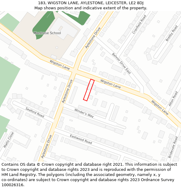 183, WIGSTON LANE, AYLESTONE, LEICESTER, LE2 8DJ: Location map and indicative extent of plot