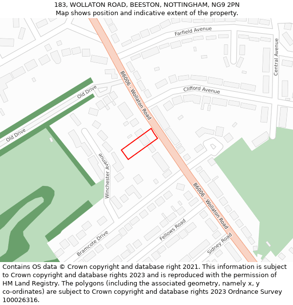 183, WOLLATON ROAD, BEESTON, NOTTINGHAM, NG9 2PN: Location map and indicative extent of plot