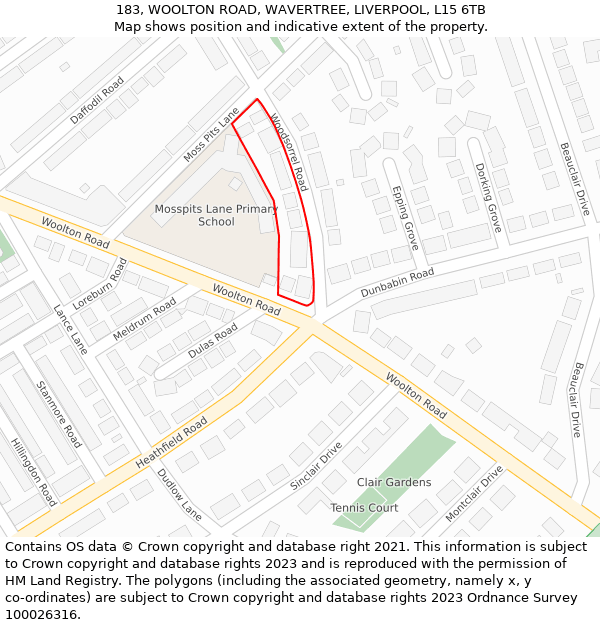 183, WOOLTON ROAD, WAVERTREE, LIVERPOOL, L15 6TB: Location map and indicative extent of plot