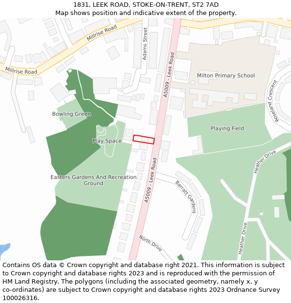 1831, LEEK ROAD, STOKE-ON-TRENT, ST2 7AD: Location map and indicative extent of plot