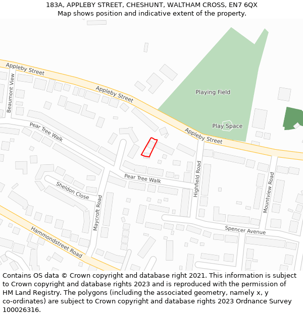 183A, APPLEBY STREET, CHESHUNT, WALTHAM CROSS, EN7 6QX: Location map and indicative extent of plot
