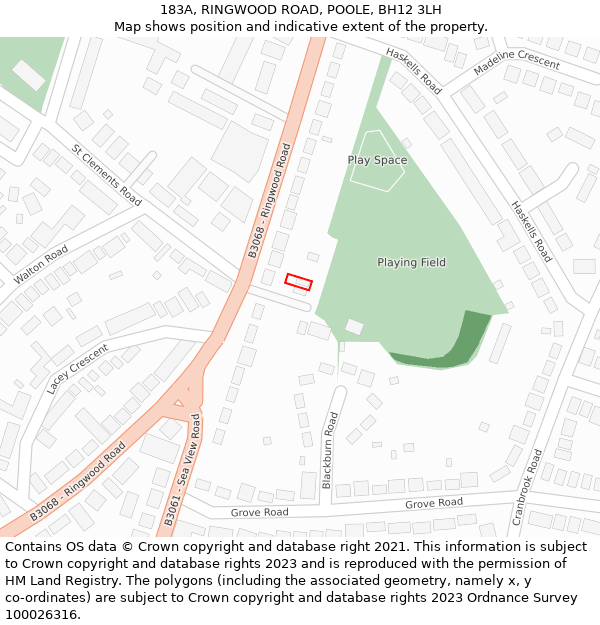 183A, RINGWOOD ROAD, POOLE, BH12 3LH: Location map and indicative extent of plot