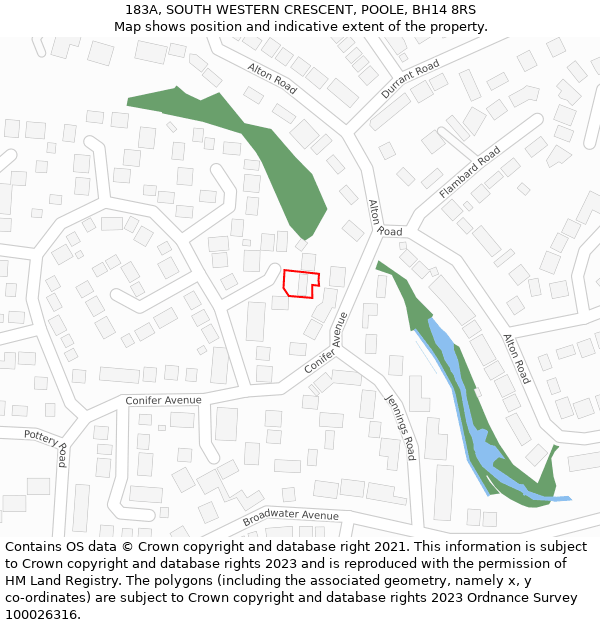 183A, SOUTH WESTERN CRESCENT, POOLE, BH14 8RS: Location map and indicative extent of plot