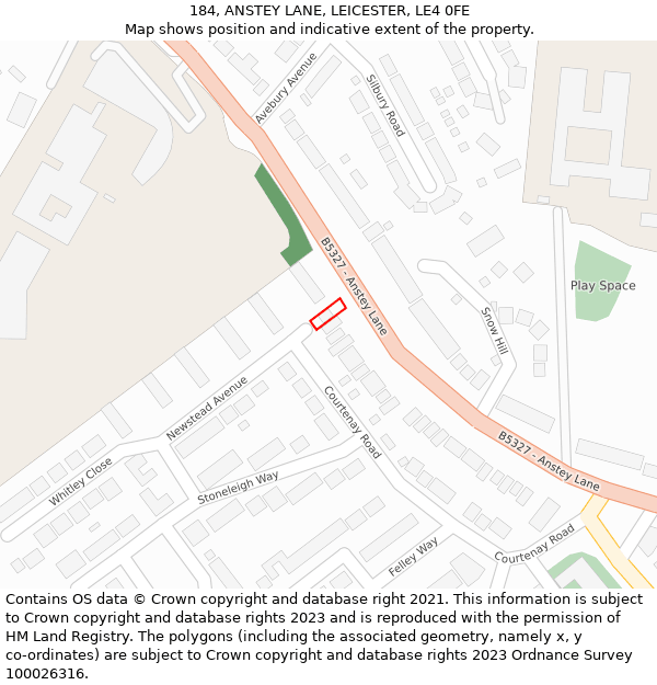 184, ANSTEY LANE, LEICESTER, LE4 0FE: Location map and indicative extent of plot