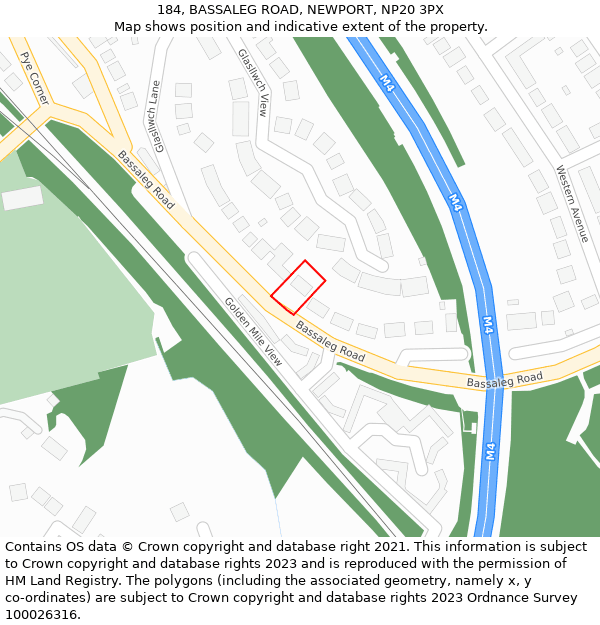 184, BASSALEG ROAD, NEWPORT, NP20 3PX: Location map and indicative extent of plot