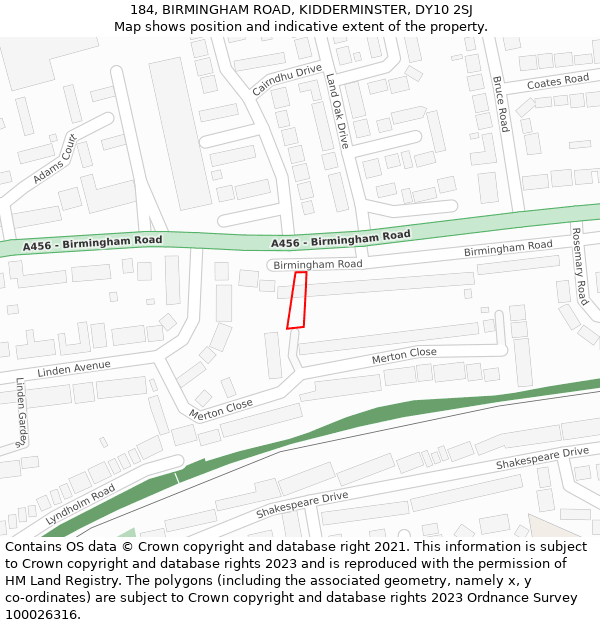 184, BIRMINGHAM ROAD, KIDDERMINSTER, DY10 2SJ: Location map and indicative extent of plot