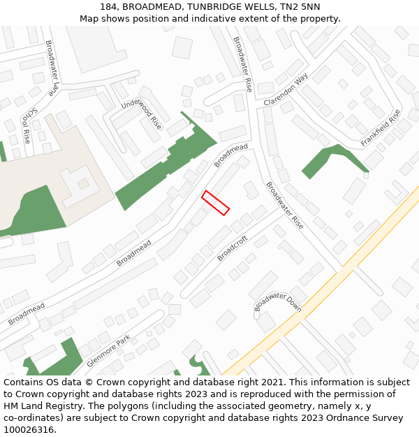 184, BROADMEAD, TUNBRIDGE WELLS, TN2 5NN: Location map and indicative extent of plot