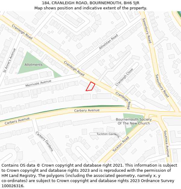 184, CRANLEIGH ROAD, BOURNEMOUTH, BH6 5JR: Location map and indicative extent of plot