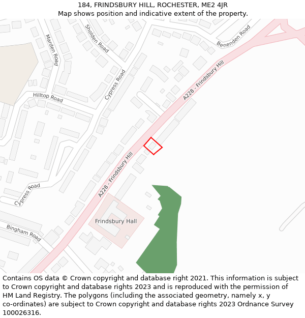 184, FRINDSBURY HILL, ROCHESTER, ME2 4JR: Location map and indicative extent of plot