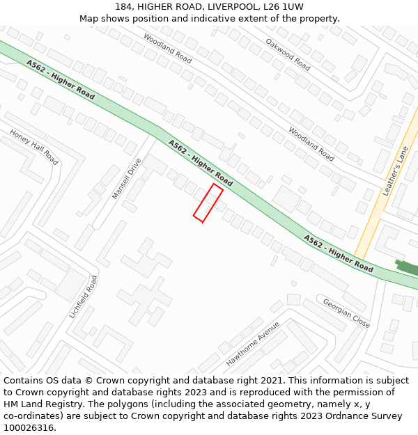184, HIGHER ROAD, LIVERPOOL, L26 1UW: Location map and indicative extent of plot