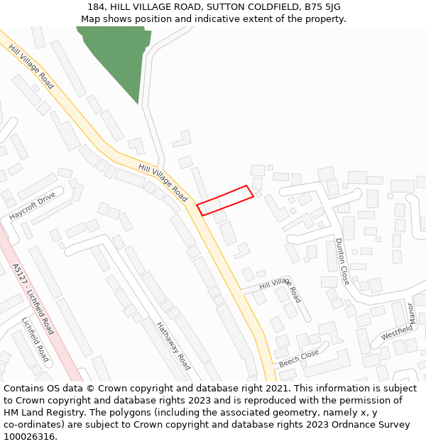 184, HILL VILLAGE ROAD, SUTTON COLDFIELD, B75 5JG: Location map and indicative extent of plot