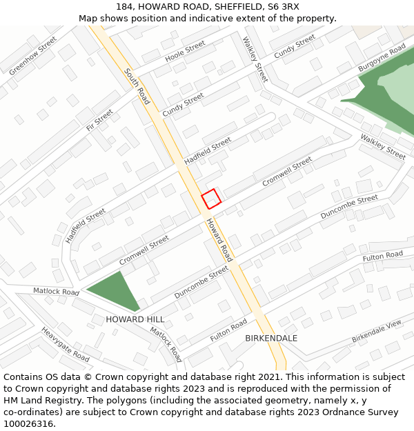 184, HOWARD ROAD, SHEFFIELD, S6 3RX: Location map and indicative extent of plot