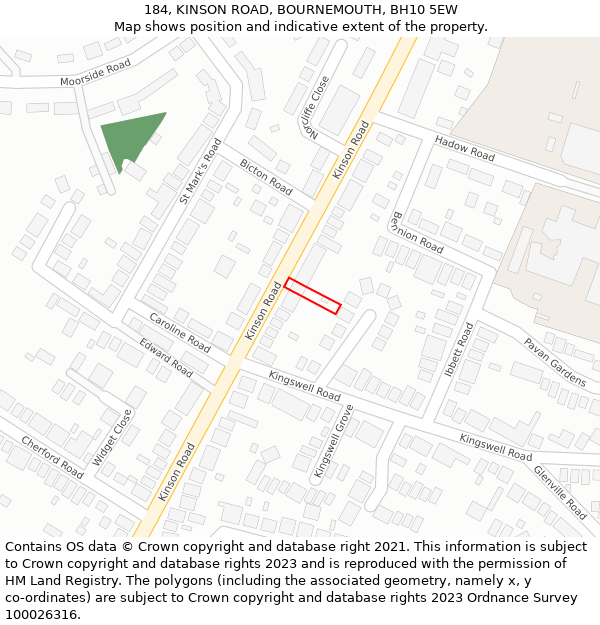 184, KINSON ROAD, BOURNEMOUTH, BH10 5EW: Location map and indicative extent of plot
