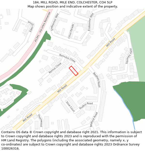 184, MILL ROAD, MILE END, COLCHESTER, CO4 5LP: Location map and indicative extent of plot