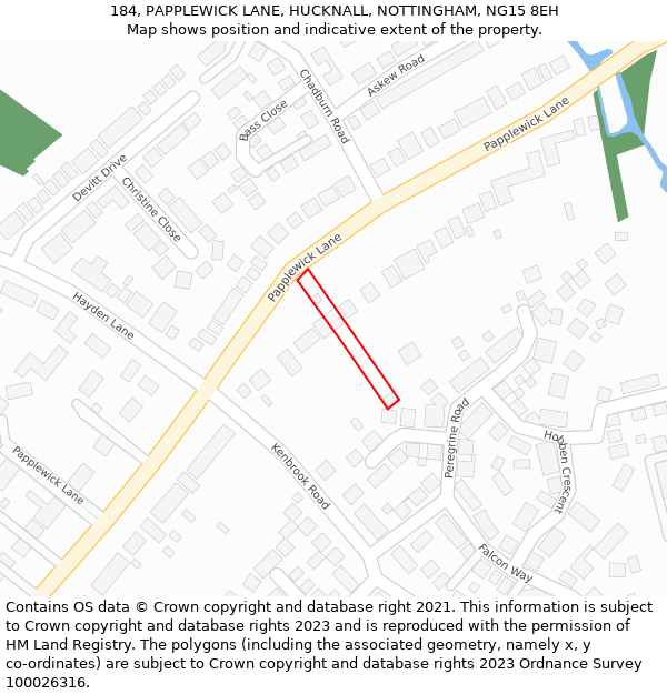 184, PAPPLEWICK LANE, HUCKNALL, NOTTINGHAM, NG15 8EH: Location map and indicative extent of plot