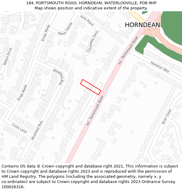 184, PORTSMOUTH ROAD, HORNDEAN, WATERLOOVILLE, PO8 9HP: Location map and indicative extent of plot