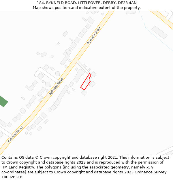 184, RYKNELD ROAD, LITTLEOVER, DERBY, DE23 4AN: Location map and indicative extent of plot