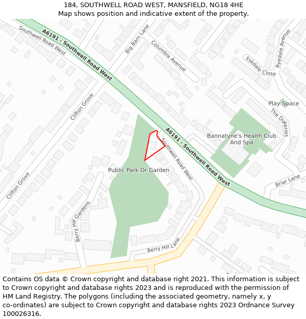 184, SOUTHWELL ROAD WEST, MANSFIELD, NG18 4HE: Location map and indicative extent of plot