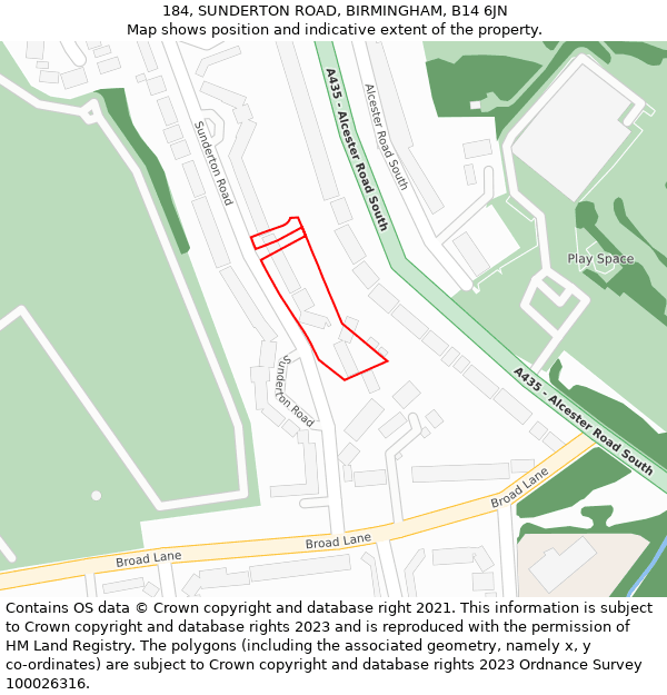 184, SUNDERTON ROAD, BIRMINGHAM, B14 6JN: Location map and indicative extent of plot