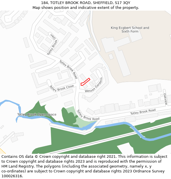 184, TOTLEY BROOK ROAD, SHEFFIELD, S17 3QY: Location map and indicative extent of plot