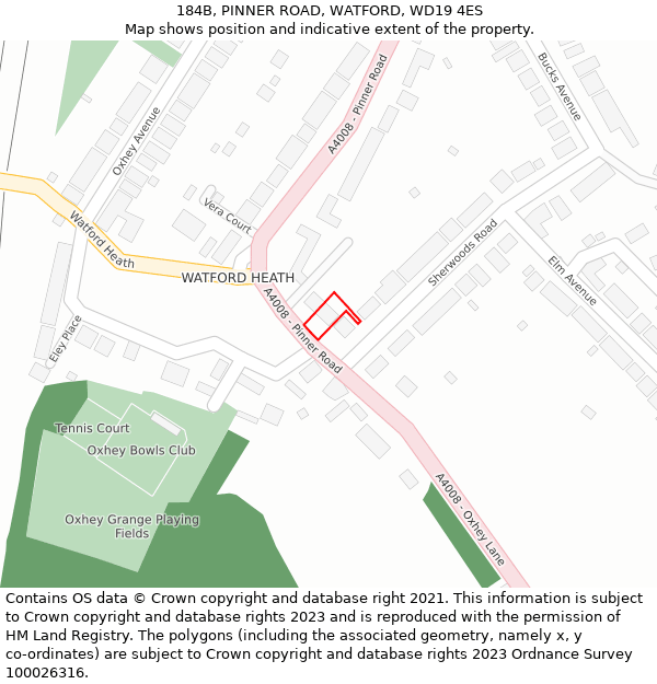 184B, PINNER ROAD, WATFORD, WD19 4ES: Location map and indicative extent of plot