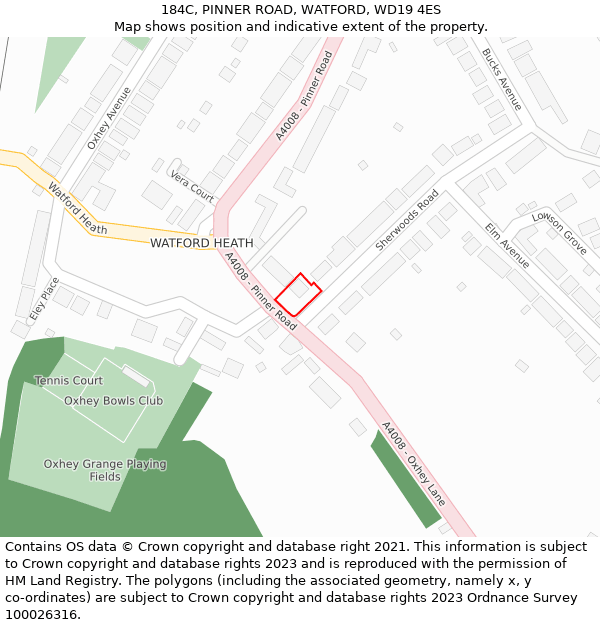 184C, PINNER ROAD, WATFORD, WD19 4ES: Location map and indicative extent of plot