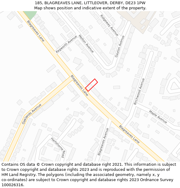 185, BLAGREAVES LANE, LITTLEOVER, DERBY, DE23 1PW: Location map and indicative extent of plot