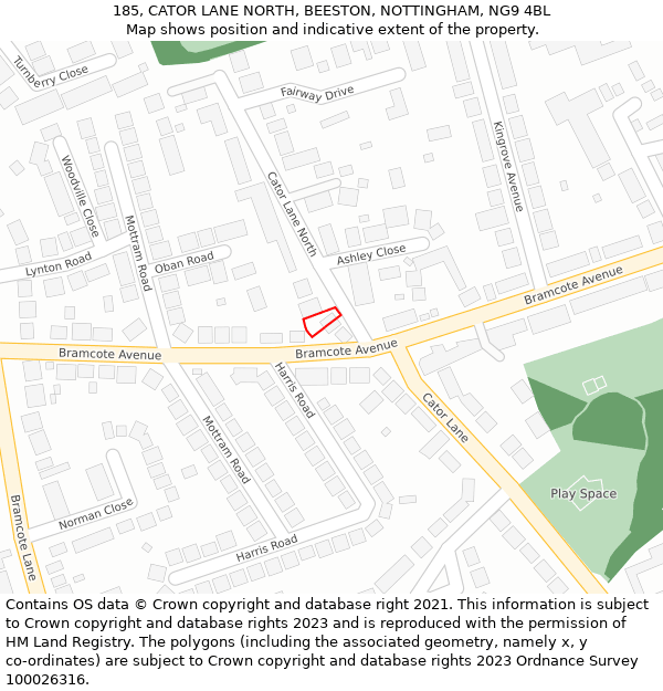 185, CATOR LANE NORTH, BEESTON, NOTTINGHAM, NG9 4BL: Location map and indicative extent of plot