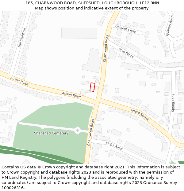 185, CHARNWOOD ROAD, SHEPSHED, LOUGHBOROUGH, LE12 9NN: Location map and indicative extent of plot
