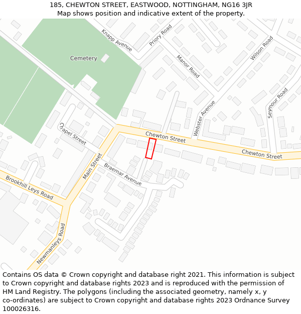 185, CHEWTON STREET, EASTWOOD, NOTTINGHAM, NG16 3JR: Location map and indicative extent of plot