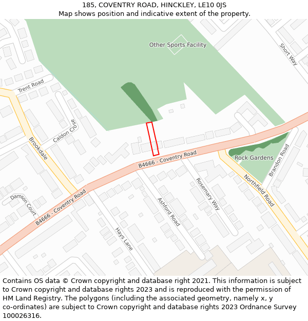 185, COVENTRY ROAD, HINCKLEY, LE10 0JS: Location map and indicative extent of plot