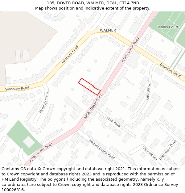 185, DOVER ROAD, WALMER, DEAL, CT14 7NB: Location map and indicative extent of plot