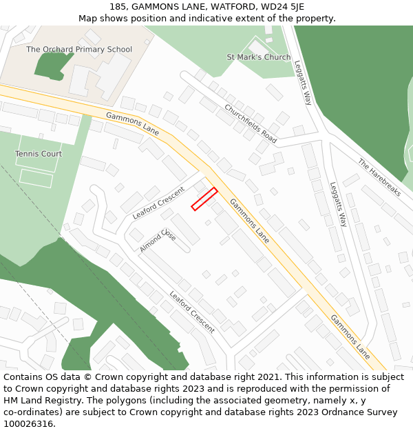 185, GAMMONS LANE, WATFORD, WD24 5JE: Location map and indicative extent of plot