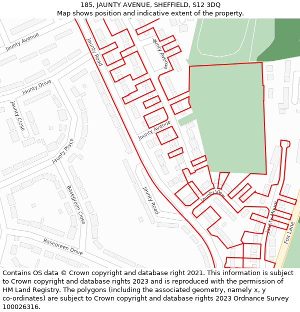 185, JAUNTY AVENUE, SHEFFIELD, S12 3DQ: Location map and indicative extent of plot