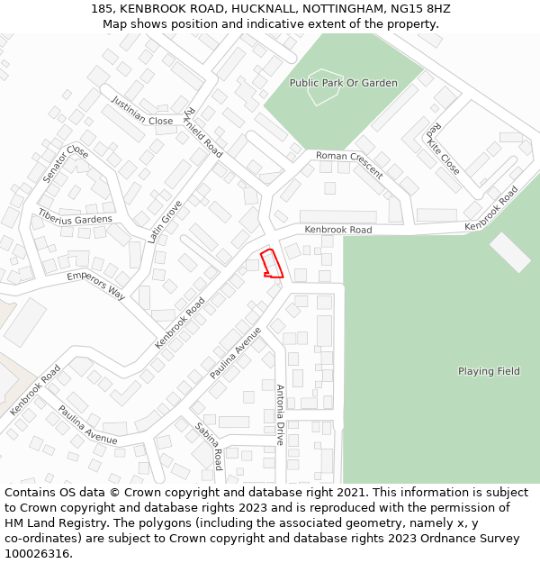 185, KENBROOK ROAD, HUCKNALL, NOTTINGHAM, NG15 8HZ: Location map and indicative extent of plot