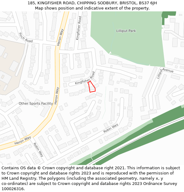 185, KINGFISHER ROAD, CHIPPING SODBURY, BRISTOL, BS37 6JH: Location map and indicative extent of plot