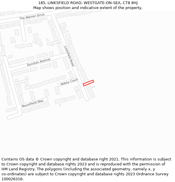 185, LINKSFIELD ROAD, WESTGATE-ON-SEA, CT8 8HJ: Location map and indicative extent of plot