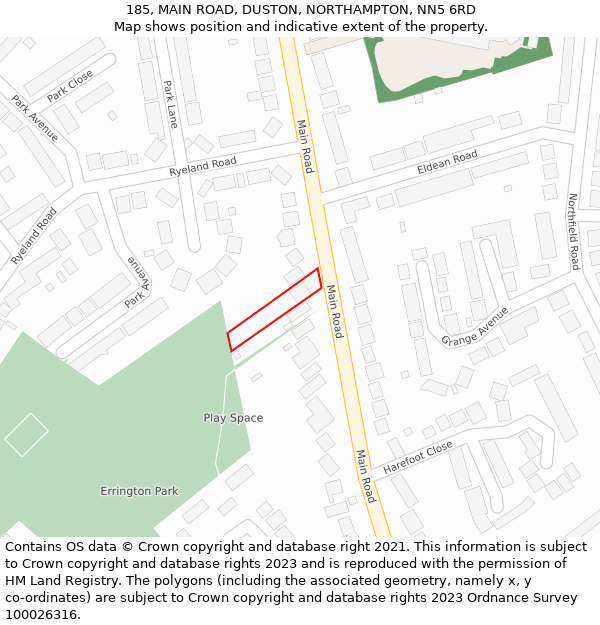 185, MAIN ROAD, DUSTON, NORTHAMPTON, NN5 6RD: Location map and indicative extent of plot