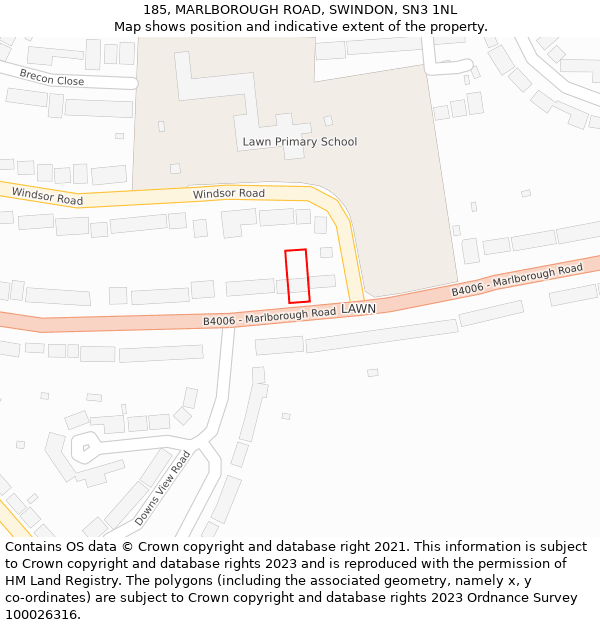 185, MARLBOROUGH ROAD, SWINDON, SN3 1NL: Location map and indicative extent of plot