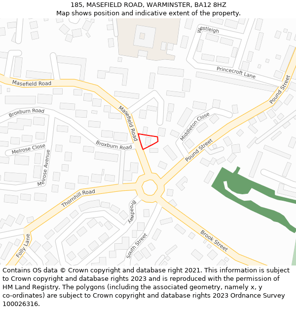 185, MASEFIELD ROAD, WARMINSTER, BA12 8HZ: Location map and indicative extent of plot