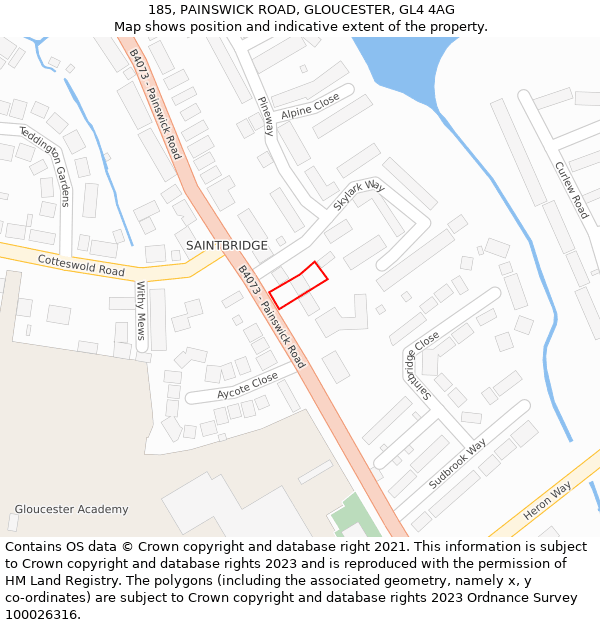 185, PAINSWICK ROAD, GLOUCESTER, GL4 4AG: Location map and indicative extent of plot